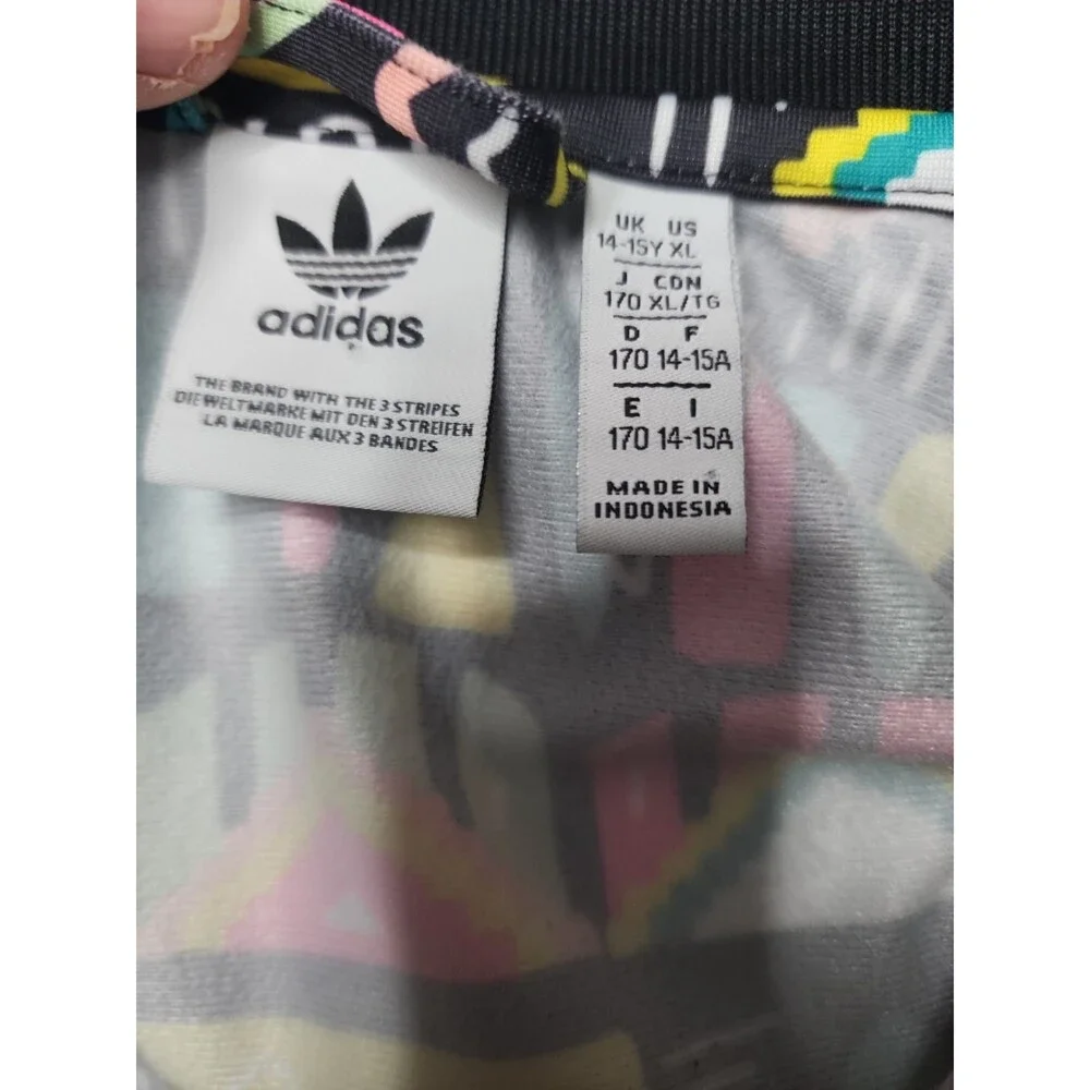 Adidas Full Zip Cropped Track Jacket 14-15Y XLarge Retro Loud Colorful 90s Print